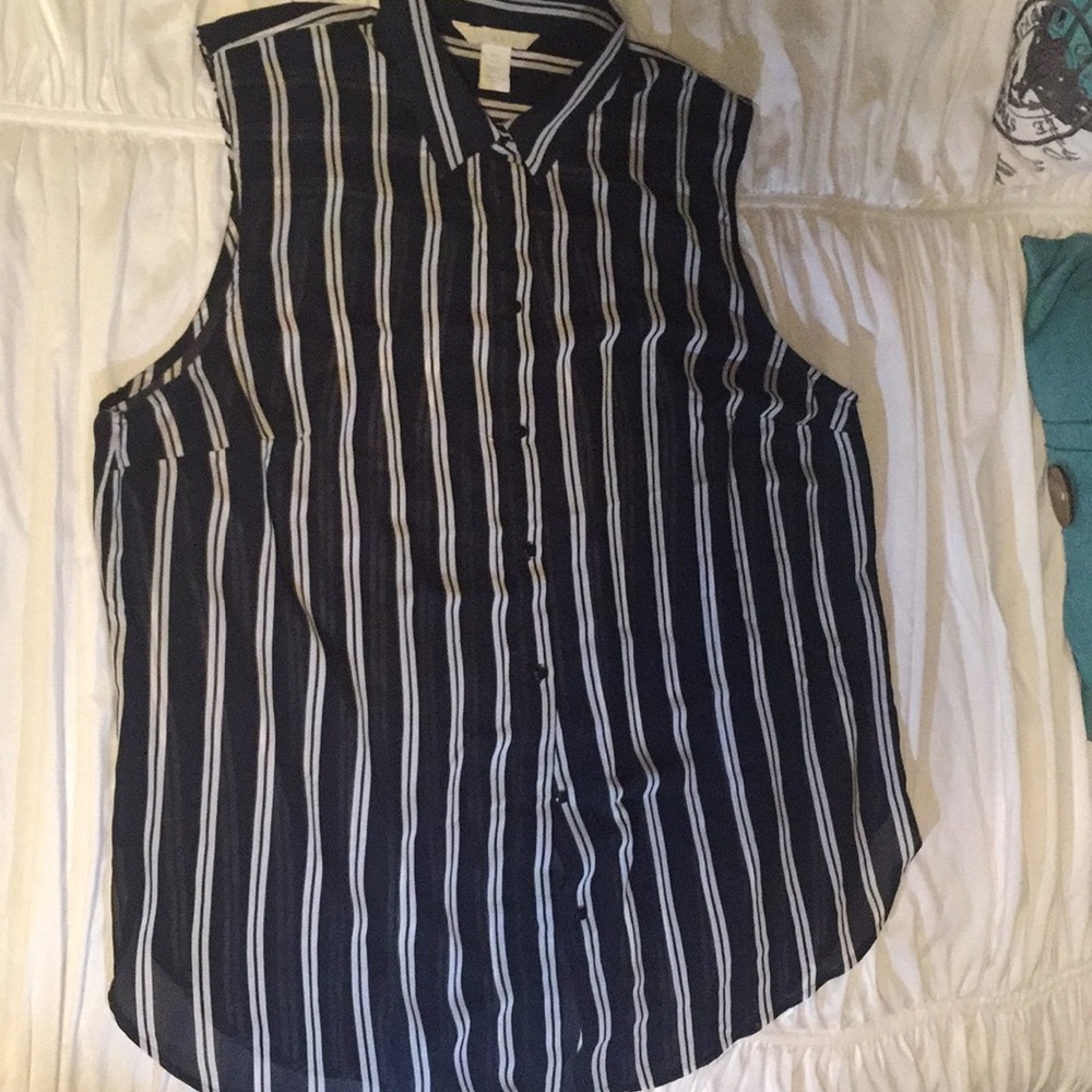 H&M’s sheer black and white striped sleeveless top